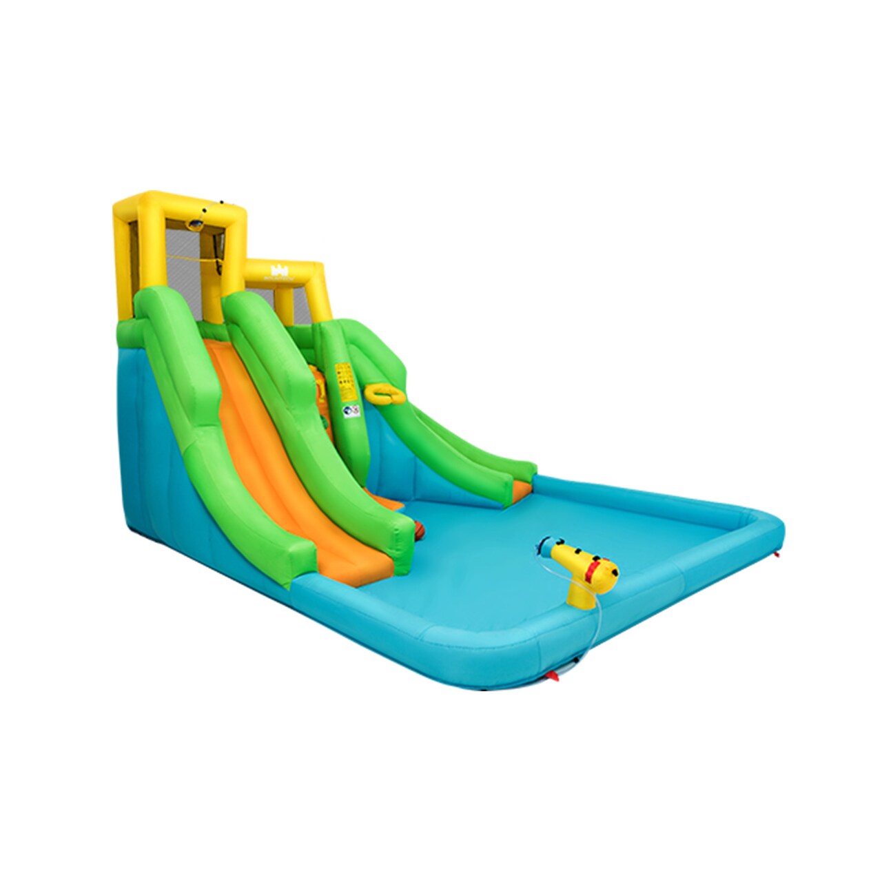 Inflatable Water Park With Double Slides Climbing Wall Splash Pool Basketball